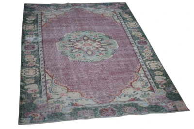 Vintage vloerkleed paars, groen nr.10052 266cm x 166cm