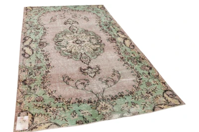 Vintage vloerkleed groen met taupe nr 16556 312cm x 181cm