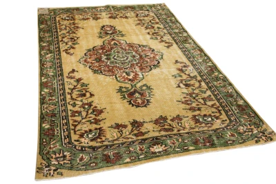 Vintage vloerkleed geel met groen nr16958 251cm x 163cm