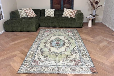 Vintage vloerkleed groen 27220 278cm x 158cm