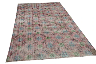 Vintage vloerkleed  nr 29041 roze met blauw 300cm x 168cm  