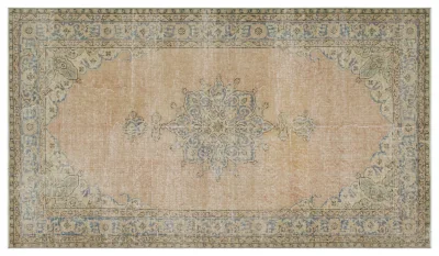 Vintage vloerkleed zandkleur met blauw 33496 256cm x 148cm