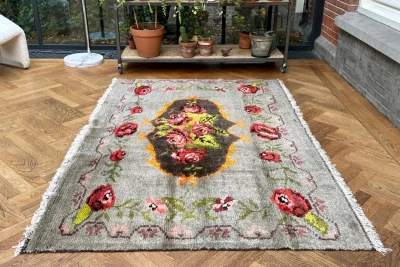 SALE Rozenkelim authentiek, handgeweven in Moldavië 49602 216cm x 144cm  