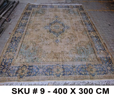 Vintage vloerkleed zandkleur met blauw, nr.62339, 400cm x 300cm Dit kleed verwachten we half oktober binnen