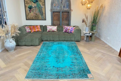 Vintage blauw vloerkleed 36008 265cm x 159cm