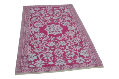 Buitenkleed van gerecycled gevlochten kunststof 180cm x 120cm roze, wit