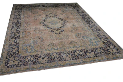 Vintage kirman vloerkleed zandkleur, blauw 15141 392cm x 294cm