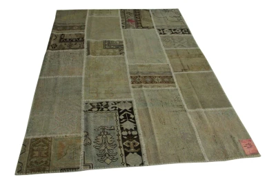 Sale patchwork vloerkleed beige nr.10362 242cm x 170cm 