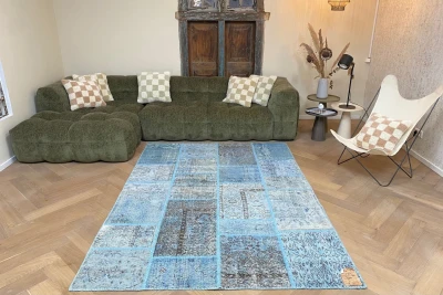 Sale patchwork vloerkleed blauw 10744 241cm x 170cm