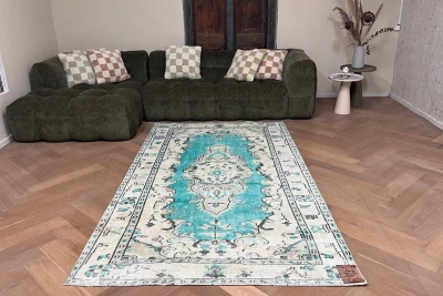 Vintage vloerkleed groen 27293 274cm x 149cm