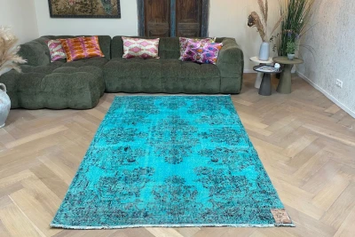 Vintage blauw vloerkleed 36014 250cm x 160cm
