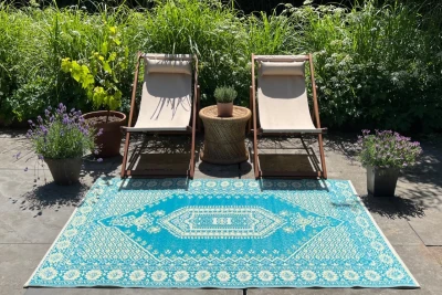 Buitenkleed blauw gerecycled gevlochten kunststof 180cm x 120cm