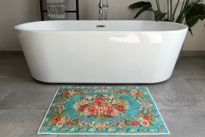 Rozenkelim badmat blauw 90cm x 70cm   