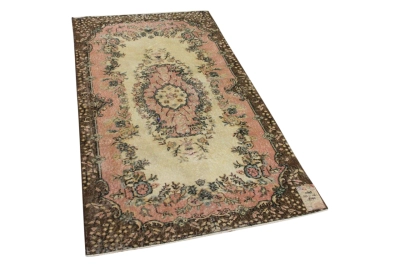 Vintage vloerkleed met roze nr:12898 212cm x 116cm