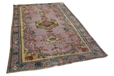 Vintage vloerkleed geel roze 18375 273cm x 173cm