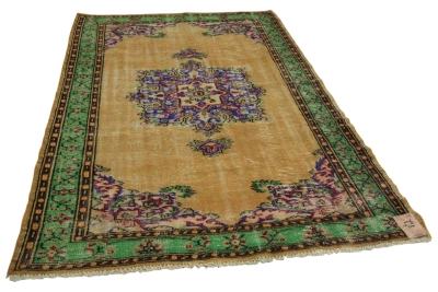 vintage vloerkleed groen met bruin 275cm x 181cm 