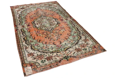 Vintage vloerkleed oranje, groen nr.18674 260cm x 158cm