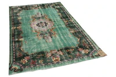 Vintage vloerkleed groen nr:18685 241cm x 150cm