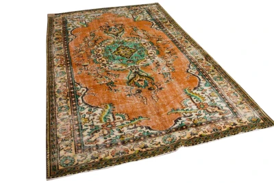 Vintage vloerkleed oranje groen 295cm x 184cm