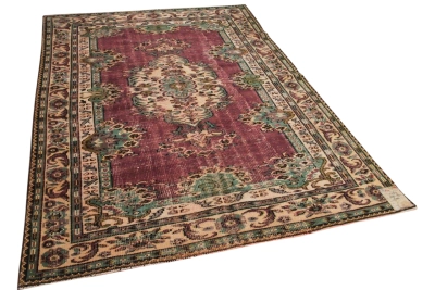 Vintage vloerkleed Rood met groen nr:27967 268cm x 182cm