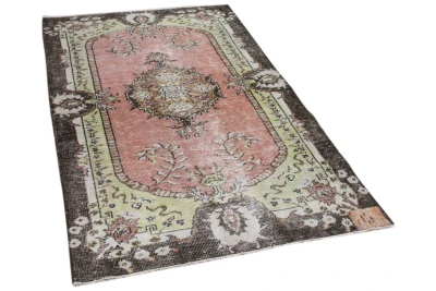 Vintage vloerkleed roze, geel, bruin 28686 230cm x 129cm