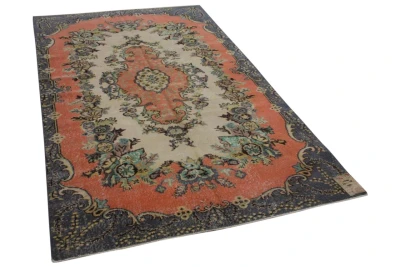 SALE vintage vloerkleed beige met oranje 273cm x 158cm