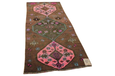 Vintage vloerkleed bruin met roze 56433 265cm x 112cm