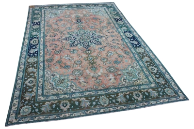 Vintage vloerkleed met blauw, groen 60123 305cm x 195cm