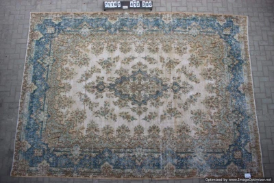 Vintage vloerkleed zandkleur met blauw, 71167, 412cm x 300cm Dit kleed verwachten we half oktober binnen