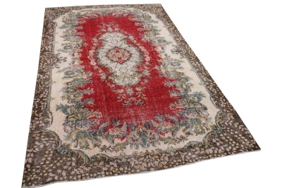 Vintage vloerkleed met rood 19560 290cm x 177cm