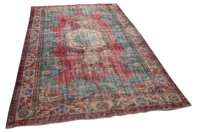 Vintage vloerkleed groen met rood 24096 298cm x 191cm