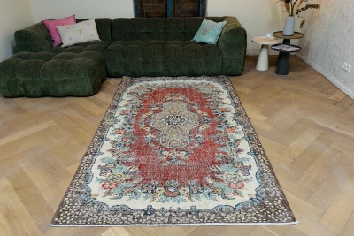 Vintage vloerkleed met rood nr.25232 258cm x 155cm