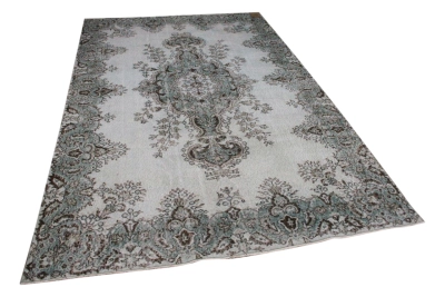 Vintage vloerkleed groen 34390 305cm x 185cm kleed heeft een klein gaatje