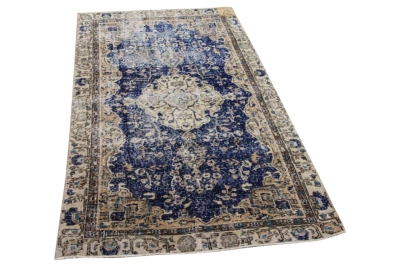 Vintage vloerkleed blauw met beige 35118 201cm x 111cm