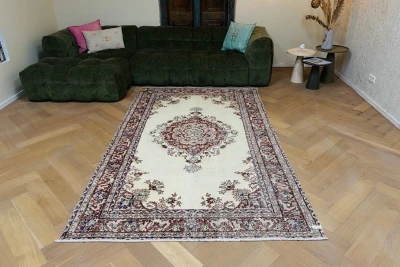 SALE vintage vloerkleed met rood 279cm x 163cm