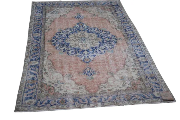Vintage vloerkleed oranje, blauw nr.11709 253cm x 156cm