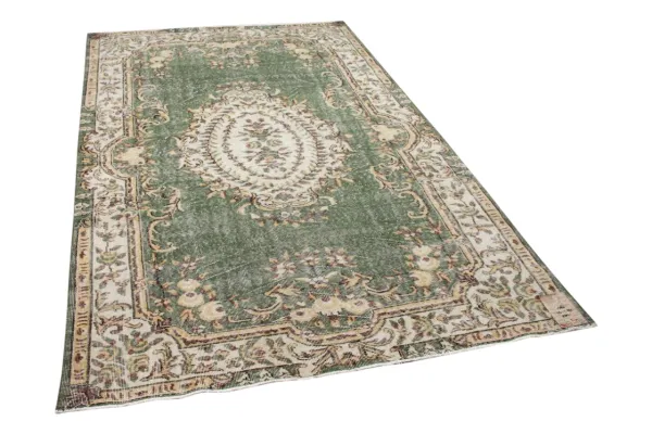 Vintage vloerkleed groen met beige nr 12868 269cm x 172cm