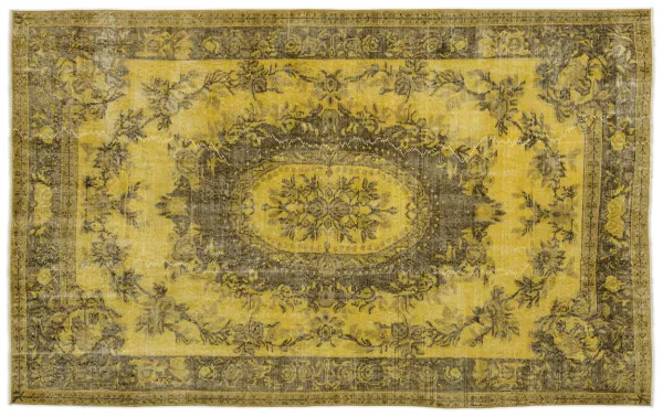 Vintage vloerkleed geel 14003 273cm x 168cm kleed heeft een vlek