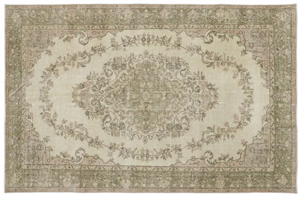 Vintage vloerkleed met groen en roze 14930 306cm x 200cm