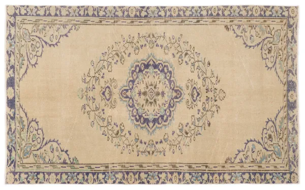 Vintage vloerkleed beige met blauw 16853 219cm x 131cm