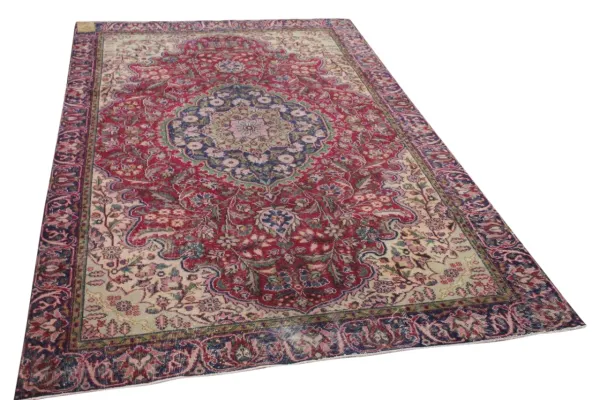 Vintage vloerkleed rood met diverse kleuren 17384 287cm x 181cm