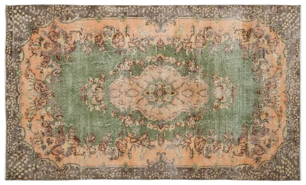 Vintage vloerkleed groen met oranje 17880 321cm x 195cm kleed heeft een heel klein gaatje