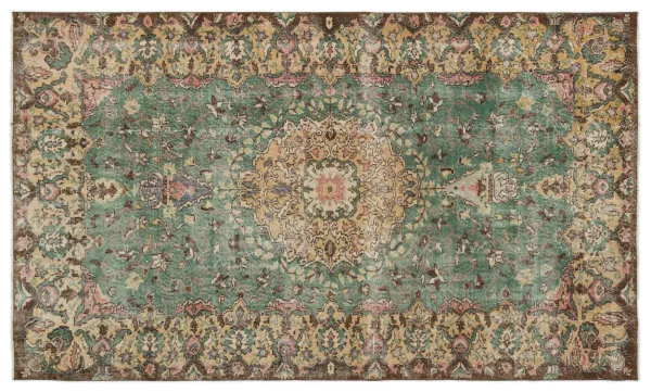 Vintage vloerkleed met groen en geel 18224 277cm x 165cm