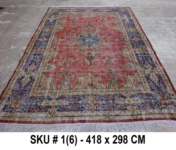 Vintage vloerkleed rood en blauw, nr.59004, 418cm x 298cm Dit kleed verwachten we half oktober binnen