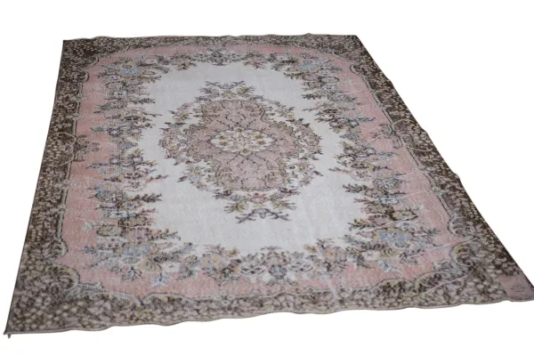 Vintage vloerkleed roze, bruin nr.34883 297cm x 194cm