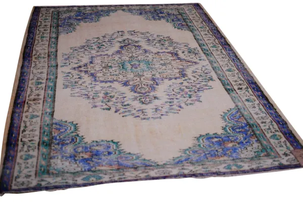 Vintage vloerkleed met blauw, groen nr.41811 270cm x 172cm