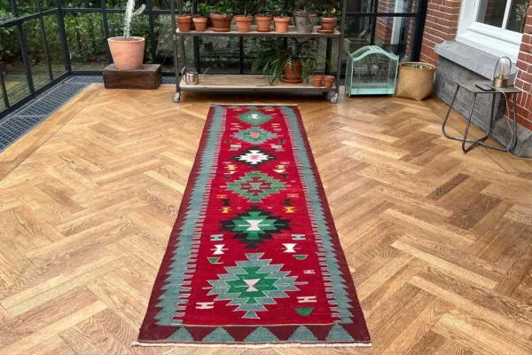 SALE Kelim loper authentiek, handgeweven in Anatolië (Turkije) 15213 307cm x 82cm
