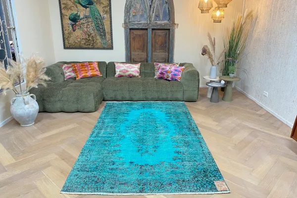 Vintage blauw vloerkleed 36008 265cm x 159cm