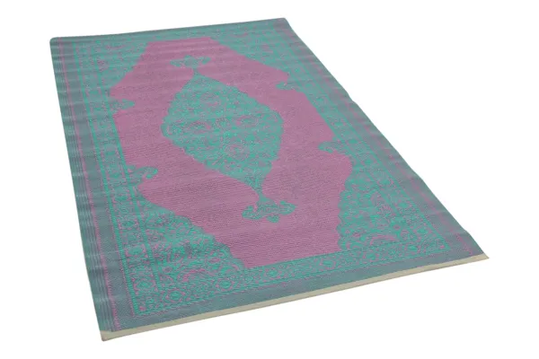 Buitenkleed roze groen van gerecycled gevlochten kunststof 180cm x 120cm