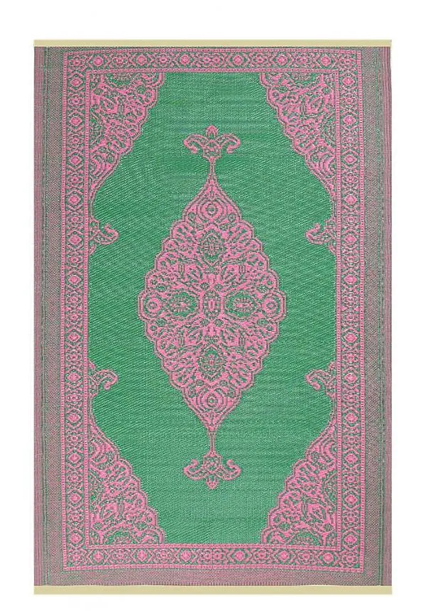 Buitenkleed groen paars van gerecycled gevlochten kunststof 180cm x 120cm 